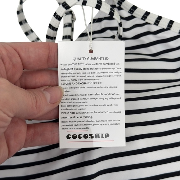 NWT CocoShip Black Stripe Corset Tie Back Flounce Bikini Top Boho Retro Size 16 - Picture 6 of 16